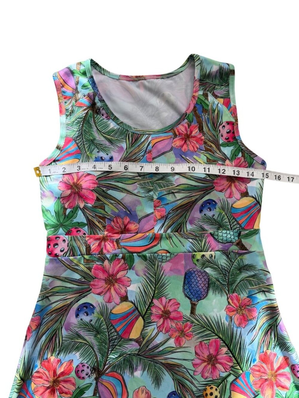 Dona Jo Womens Size S Dress Tropical Pickleball Print Sleeveless Ruffle Hemline - Picture 5 of 7